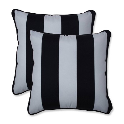 16.5" 2pk Cabana Stripe Throw Pillows Black - Pillow Perfect