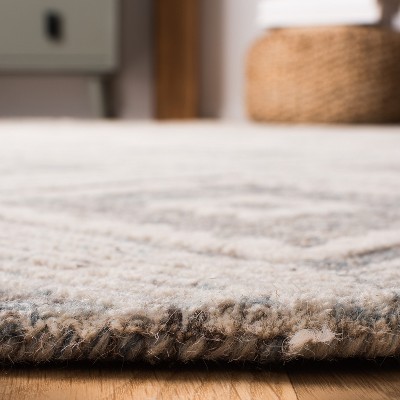 Ivory and Denim Abstract Tufted Wool Square Area Rug