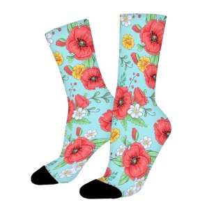 Red Poppies And Daisies Women Printed Crew Socks Funny Funky Socks Soft Polyester Novelty Gifts for Artists Men - 1 of 1