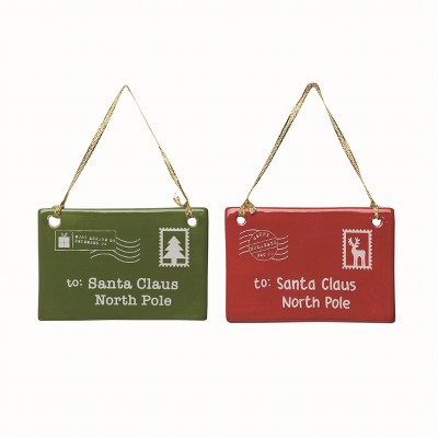 Transpac Ceramic Letter to Santa Ornament Set of 2 Christmas Home Decorations