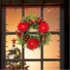 16 Inch Christmas Wreath for Front Door Decor - Luxury Xmas Wreath with Glitter Balls, Poinsettia Flowers - 3 of 4