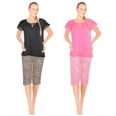 JEFFRICO Pajamas For Women 2 Pack Capri Set Sleepwear Soft Pajamas Short Sleeve Pajamas Sleepshirt With Capri Pants