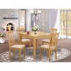 Kitchen Dining Set for 4 - 5 Piece Table & Chair Set - Linen Fabric Chairs - 36x36 Inch Oak Finish - 2 of 4