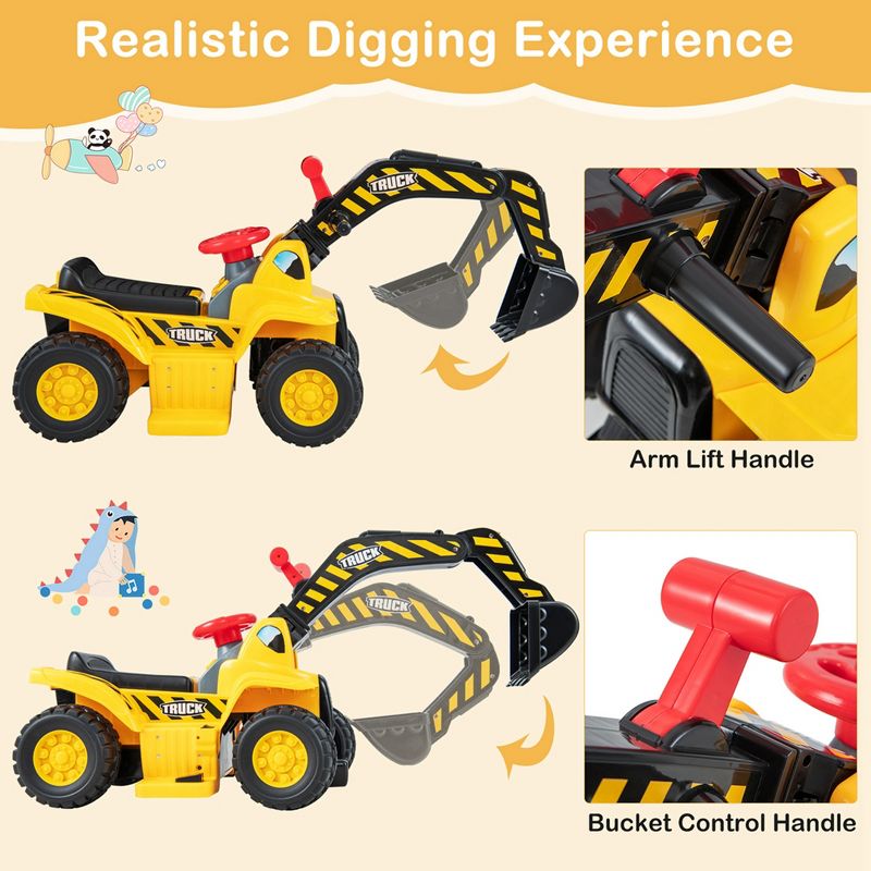 Costway 6V Electric Kids Ride On Excavator Pretend Play Toy Tractor w/ Basketball Hoop, 5 of 11