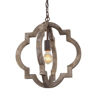 LNC Timeless 1-Light 16" Farmhouse/Rustic Small Lantern Chandelier, Rustic Bronze and Weathered Gray Wood Tone
