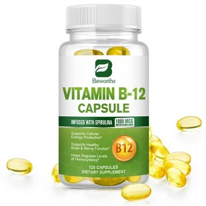 B Beworth Vitamin B12 Capsule 1000 Mcg Methyl B12 with Organic Spirulina Supports Energy, Heart & Eye Health - 120 Capsules - 1 of 4