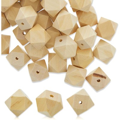 Bright Creations 50 Pack Geometric Wooden Craft Beads for Arts and Crafts Jewelry Making (25mm)