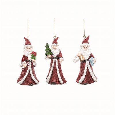 Transpac Resin Santa w/Gifts Ornament Set of 3 Christmas Home Decorations