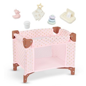 LullaBaby Doll Foldable Playpen & Accessories Set - Pink & Golden Stars - 1 of 4