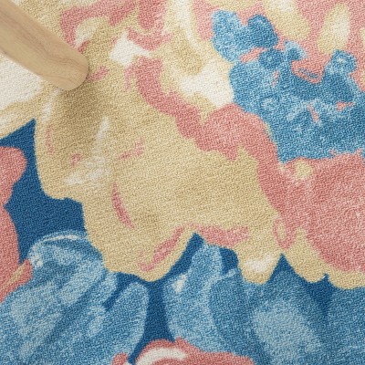 Blue Floral Rectangular Synthetic Indoor/Outdoor Rug