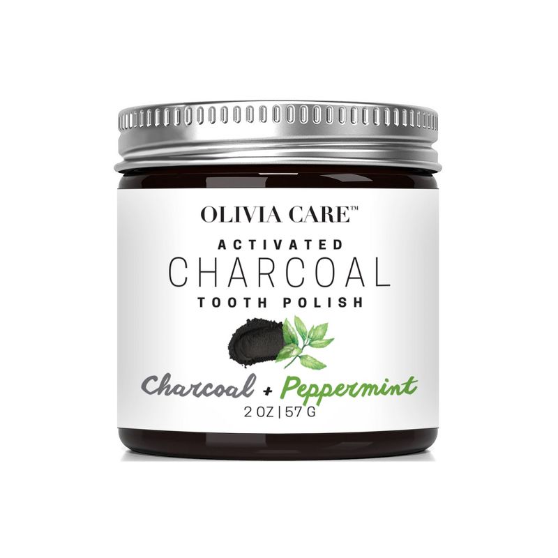 Olivia Care Activated Charcoal Tooth Polish Whitening Powder - Peppermint - 2oz, 1 of 5