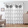 Home Mart Goods Grey White Luxury Floral Embroidery Rod Pocket Window Panel Attached Valance Satin Backing 2 Tie Backs Curtain Set (2 Panels) - 2 of 4