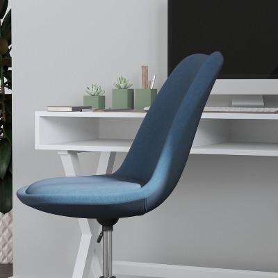 Blue Fabric Mid-Back Swivel Office Chair with Chrome Base