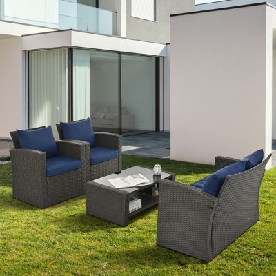 CAVINAS Patio Chairs Set with Cushions and Coffee Table, Modular Outdoor Couch Set, Modern Outdoor Sectional Furniture for Backyard
