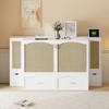 Vynxaria Full Size Murphy Bed with Drawer, Rattan Decor, 2 Storage Cabinets, Sockets & USB Ports, Pulley Design, White. - 2 of 4