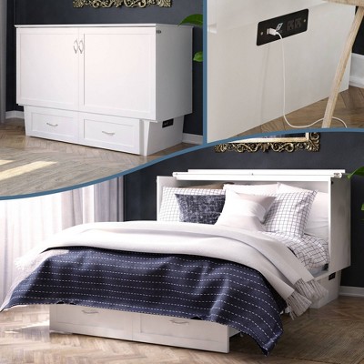 Queen-Sized Monroe Murphy Bed Chest with Single Drawer in White