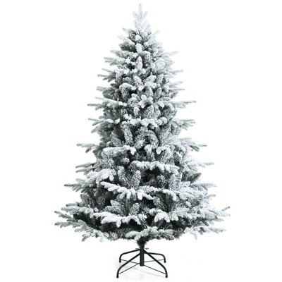 Tangkula Snow Flocked Christmas Tree, Pre-lit Artificial Xmas Tree w/ LED Lights & PE & PVC Branch Tips