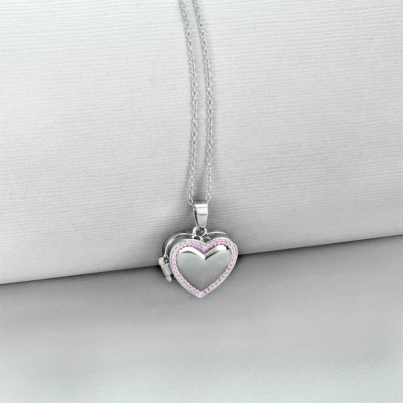 Girls' CZ Border Heart Sterling Silver Locket Necklace - In Season Jewelry, 5 of 7