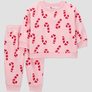 Carter's Just One You® Baby Girls' 2pc Pink Candy Canes Top and Bottom Set - Red/Pink - 1 of 4