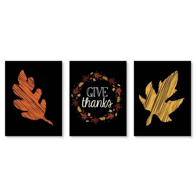 Big Dot of Happiness Give Thanks - Fall Leaves Wall Art and Thanksgiving Decor - 7.5" x 10" - Set of 3 Prints