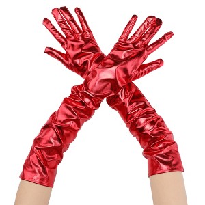 INSPIRE CHIC Women's Faux Leather Shiny Full Finger Opera Long Evening Gloves - 1 of 4