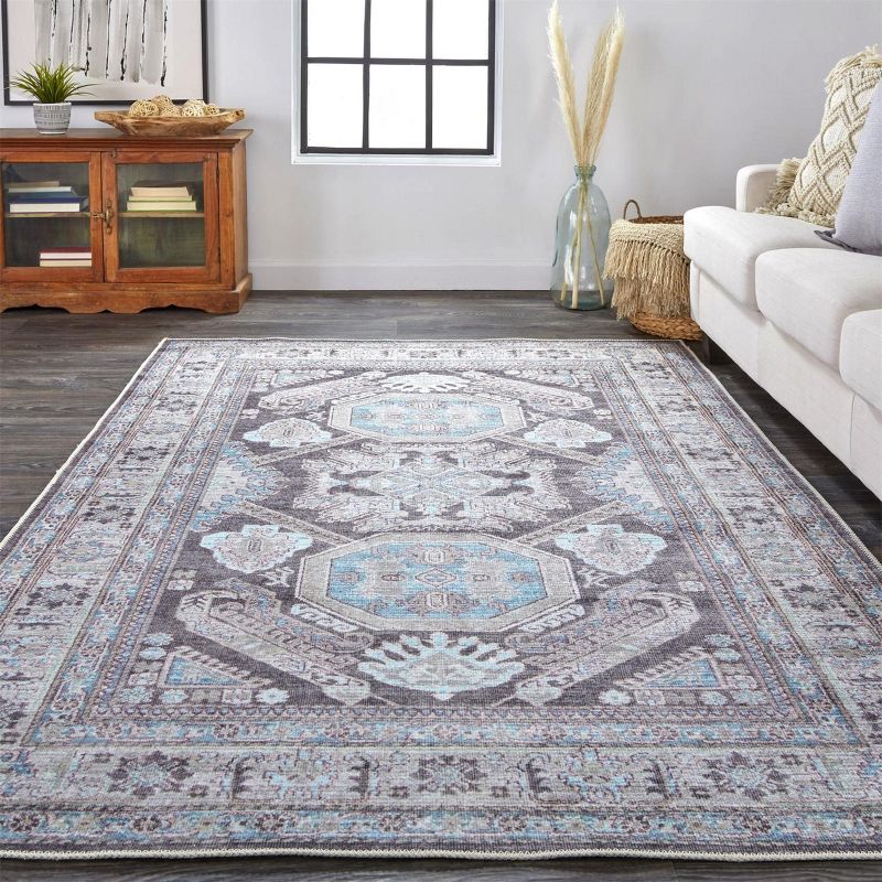 Percy Transitional Medallion Gray/Taupe/Blue Area Rug, 2 of 8