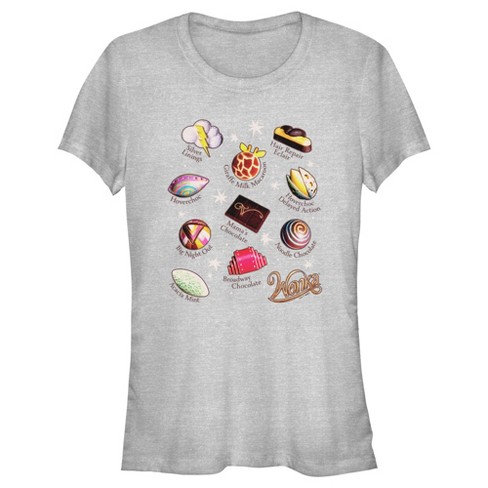 Junior's Women Wonka Candies And Chocolates Chart T-shirt - Athletic ...
