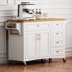 52'' Kitchen Island with Drop Leaf, Kitchen Island on Wheels With 5 Drawers, Kitchen Storage Cart, Rolling Kitchen Island Table for Dining Room - 1 of 4