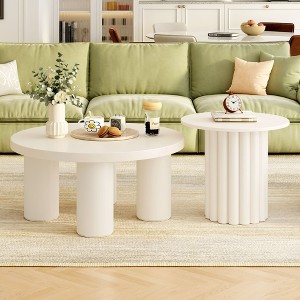 NicBex Set of 2 Roman Column Coffee Table with 1 Glass Top Side  End Table, Modern Irregular Center Table for Living Room - 1 of 4
