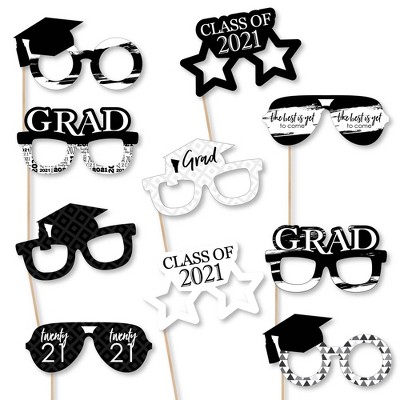 Big Dot of Happiness Black and White Grad Glasses - Best is Yet to Come - 2021 Paper Card Stock Grad Party Photo Booth Props Kit - 10 Count