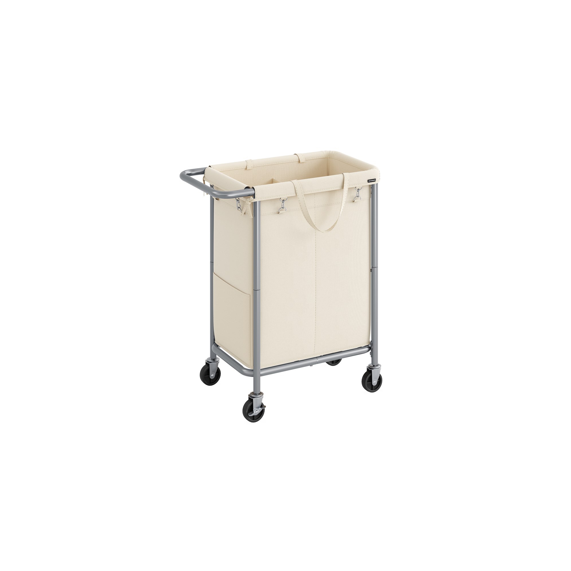 Laundry Basket with Wheels, 2-Section Rolling Laundry Hamper, 37 Gallons (140L)Cream White