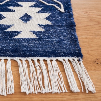 Navy and Ivory Synthetic Flat Woven 6' x 9' Area Rug