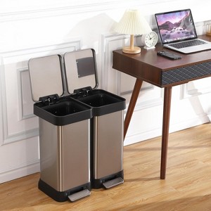 2x6.6 Gallon Dual Trash and Recycling Bin, Fingerprint Resistant Stainless Steel Kitchen Garbage Can with 2 Lids, Soft Close Without Inner Bucket - 1 of 4