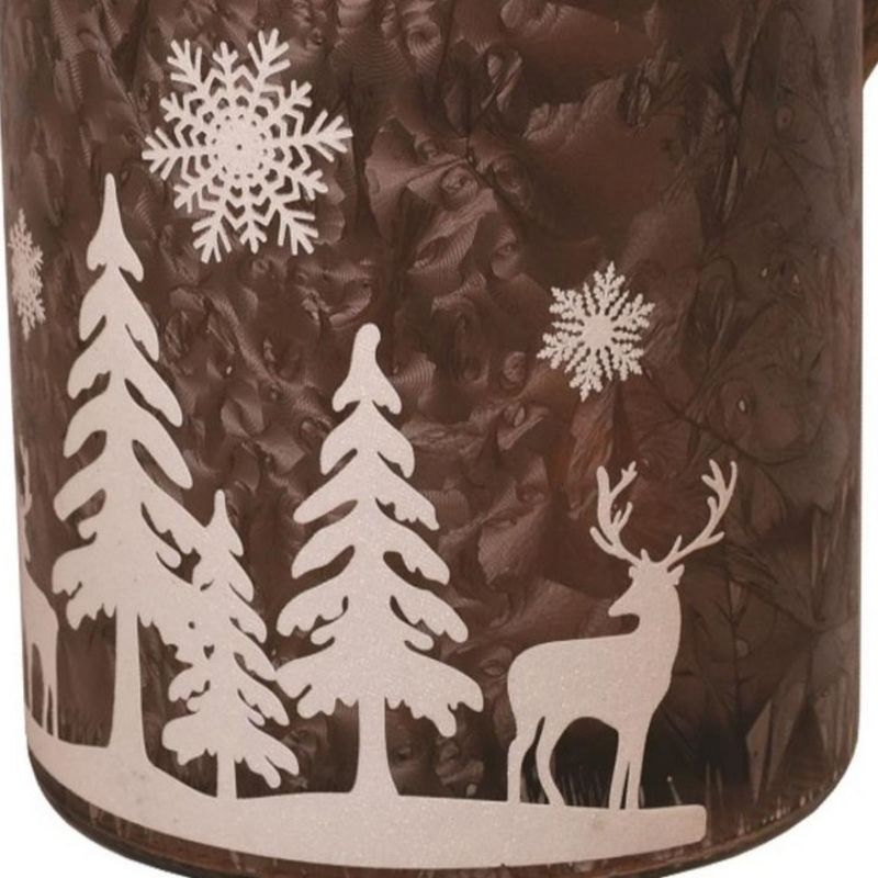 Northlight 12" Iced Winter Scene Christmas Pillar Candle Holder Lantern with Handle - Brown, 3 of 4