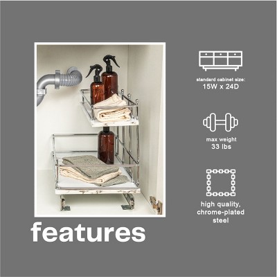 Chrome-Plated Steel and Faux Marble 2-Tier Pull-Out Storage Organizer