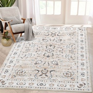 Vintage Rug Machine Washable Rustic Floral Rug Non Slip Traditional Distressed Carpet Soft Low Pile Farmhouse Oriental Design Floor Carpet - 1 of 4
