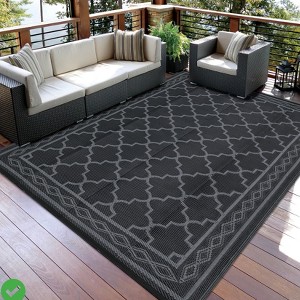 Outdoor Rug 10X14 Waterproof Reversible Plastic Straw Mats Modern Geometric Trellis Carpet Large Contemporary Border - 1 of 4