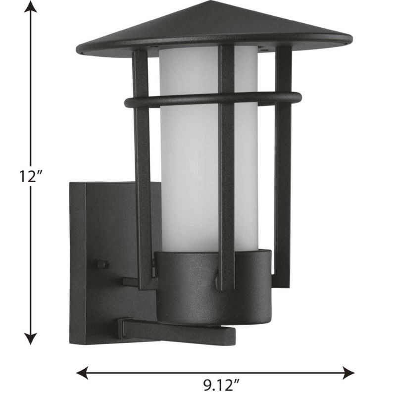Progress Lighting Exton 1-Light Textured Black Outdoor Wall Lantern with Etched Glass Shade, 2 of 3