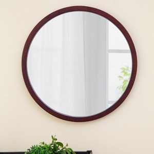 FONTOI 19.7" Circle Wall Mirror with Wooden Frame and Walnut Finish Contemporary Wall Decor for Living Room Dining Room Entryway or Office, Brown - 1 of 4