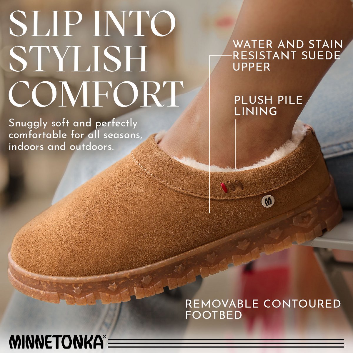 Женские сабо Minnetonka Women's Neva Suede Slip-on Clog Slippers 61101, Tan - 7 — фото 6