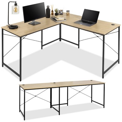 Best Choice Products 94.5in Modular L-Shaped Desk, Corner Workstation, 2-Person Study Table for Home, Office - Oak/Black