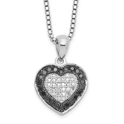 Black Bow Jewelry 1/4 Ctw White & Black Diamond 13mm Heart Necklace in Sterling Silver