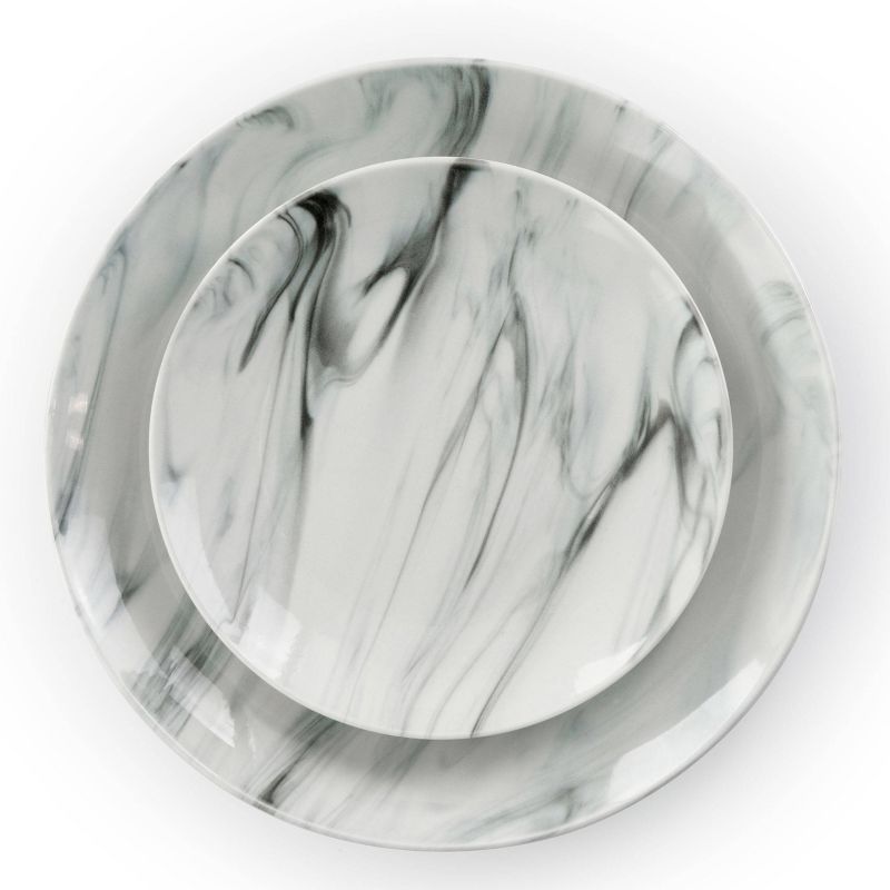 16pc Stoneware Fine Marble Dinnerware Set Black/White - Elama, 3 of 11