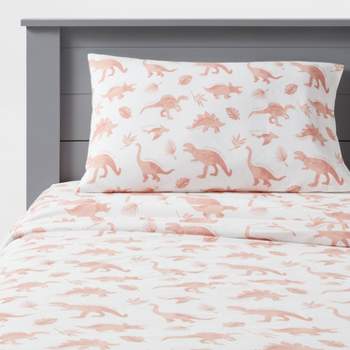 Dinosaur Cotton Kids' Sheet Set Pink - Pillowfort™