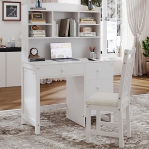 Vintage 40'' Home Executive Desk,Upholstered Chair Set,Computer Desk,4 Drawers & Storage Shelf, Office or Study,Bedroom,Living Room-Maison Boucle - 1 of 4