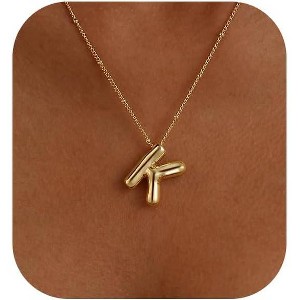 Bubble Gold Letter Necklace, 14k Gold Plated Balloon Initial Pendant, Dainty Chunky Custom Name Necklace for Women - 1 of 4