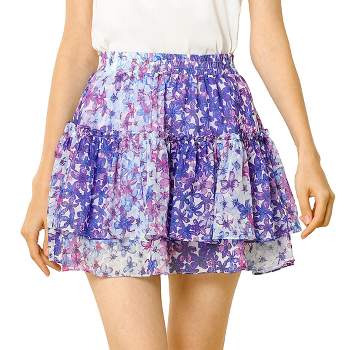 Allegra K Women's Summer Floral Tiered Ruffle Skirts Cute Mini Skirt