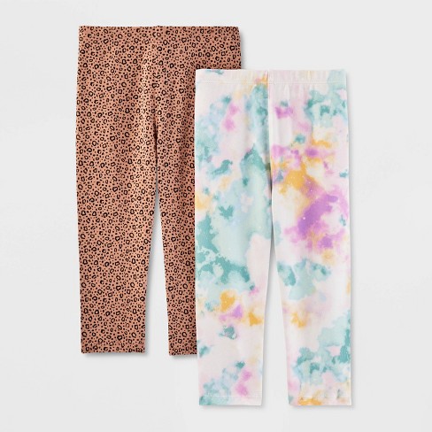 Toddler Girls Adaptive 2pk Tie dye Leopard Capri Leggings Cat Jack Cream soft Carmel Brown Target