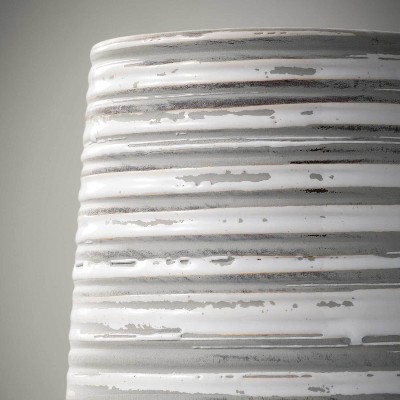 Gray and White Striped Ceramic Decorative Vase 12"
