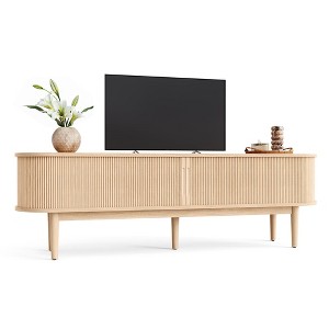 Fluted TV Stand for 65" TVs, Mid-Century Entertainment Center with Sliding Tambour Door & Adjustable Shelves - 1 of 4